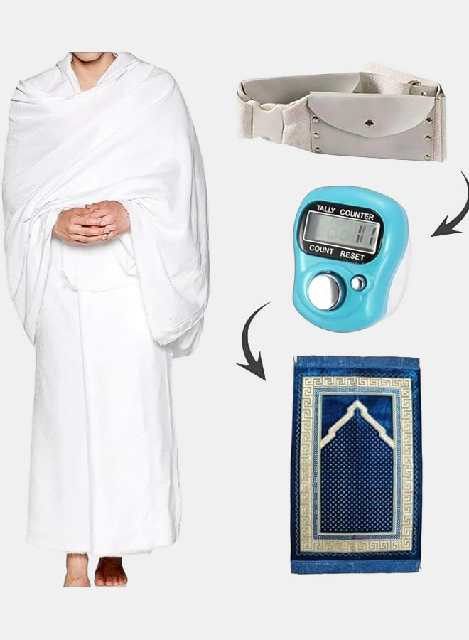 Ihram Towel For Men For Hajj, Travel Belt, Sajada & Tasbeh, Ihram 2 Towels, Breathable Soft Microfiber, Light Weight 105 x 210 cm